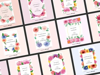 Wedding Invitation Designs in Watercolor Floral celebration design floral flowers frame freepik golden handlettering illustration invitation lettering typography vector watercolor watercolour wedding wedding card wedding invitation wedding invite