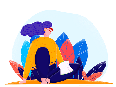 Autumn reading agency autumn clean drawing estonia etheric girl illustration leaves nature procreate reading sunburning work working