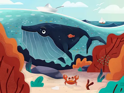 Friendly Whale character illustration digital art illustration ipadproart procreate sketch