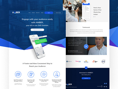 AMBER Landing Page blaster branding interface landing landing page layout minimal product design sms ui ui ux ui design ux web web design website website design wevbsite