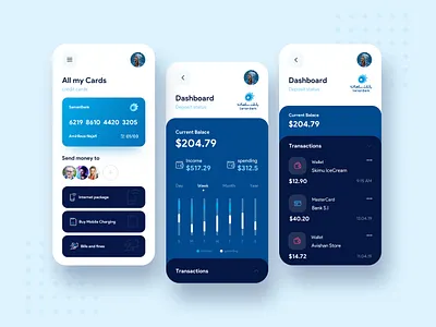 Mobile Financial App activity app bank blue chart color concept credit card dark blue design app finance financial financial app ios minimal mobile money ui ui ux