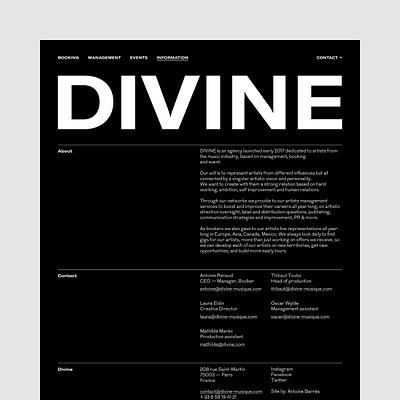 Divine Musique — UX & Interactive Art Direction agency art direction design interface management music responsive site ui ux web