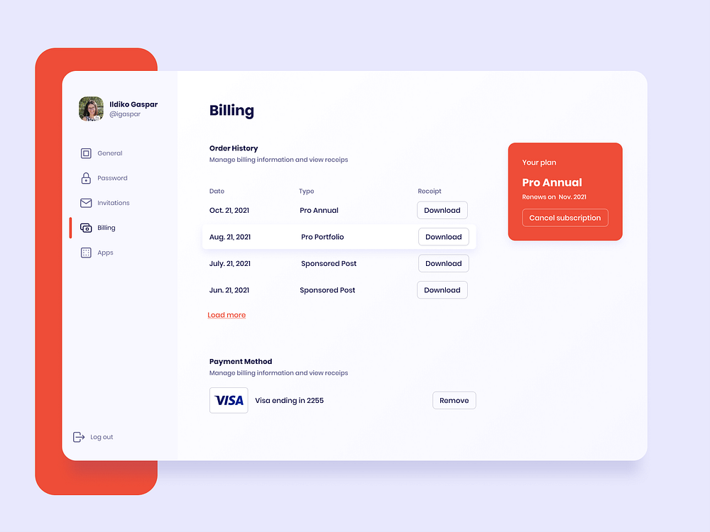 Billing Page UI Design by Ildiko Gaspar on Dribbble