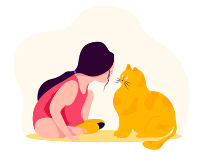 Sweet Girl & Cat cat flat girl illustration minimal ui ux web