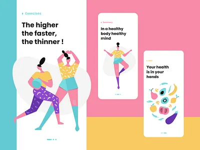 Onboarding screens ball diet girl illustrations onboarding women sport