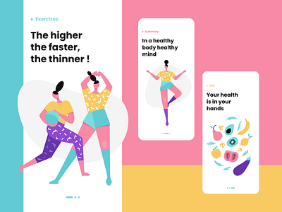 Onboarding screens ball diet girl illustrations onboarding women sport