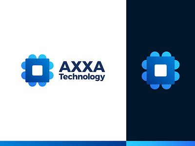 AXXA Technology Logo Design abstract logo automatic industry branding design clever smart creative computer chip digital inovation electric motors futuristic technology gradient color blue industrial automation logo mark symbol icon modern startup tech logo visual identity brandbook