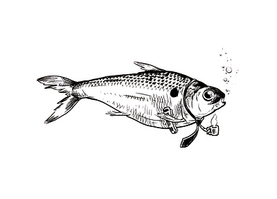 Inktober 2019: Day 3 - bait bait coffee drawing fish illustration ink inktober inktober2019 inktober2019day3 tie