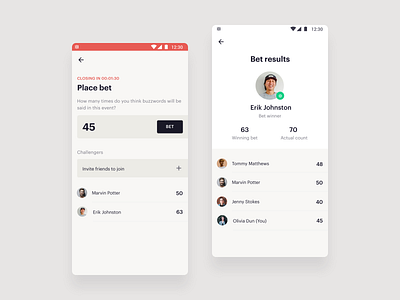 Buzzblocker - Betting Game android app betting buzzword design game mobile mobile app design tally tracking typography ui