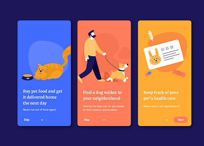 Onboarding pet care app character design illustration onboarding pet pet care pet insurance sketch ui ui design uiux ux ux design uxdesign