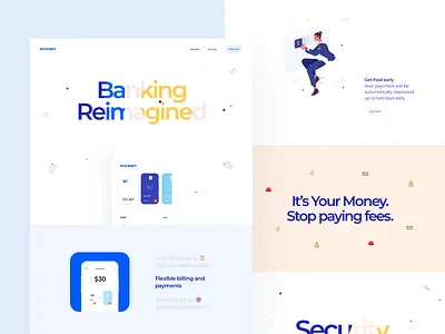 Landing Page for Wickret Banking App banking cuberto design fee finance graphics icons illustration interface landing page money payment security ui ux web