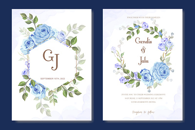 romantic blue rose wedding invitation background beautiful blue bouquet card decoration design elegant floral flower frame greeting illustration invitation romantic rose template vector vintage wedding