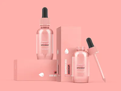 Dropper Bottle Packaging Mockup 3d bottle box brand branding cosmetic cosmetics design dropper graphic minimal mock up mock up mock ups mockup mockups pack packaging presentation psd mockup