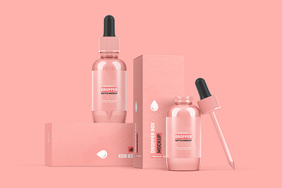 Dropper Bottle Packaging Mockup 3d bottle box brand branding cosmetic cosmetics design dropper graphic minimal mock up mock up mock ups mockup mockups pack packaging presentation psd mockup