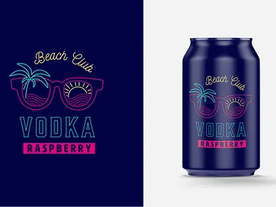 Vodka canned drink proposal beach can drink fun illustration logo monoline neon packaging palm palmtree raspberry sea seaside summer summertime sun sunglasses vosdka wave