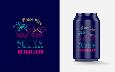 Vodka canned drink proposal beach can drink fun illustration logo monoline neon packaging palm palmtree raspberry sea seaside summer summertime sun sunglasses vosdka wave