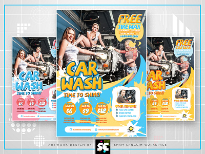 Car Wash Flyer auto automotive bath blue brochure bubble business car clean clear flat garage green light mechanic mobile orange polish promo promotion