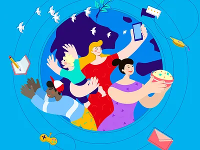 Our World digital illustration earth happy people impact website illustration