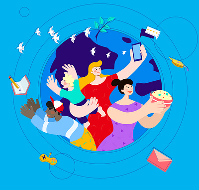 Our World digital illustration earth happy people impact website illustration