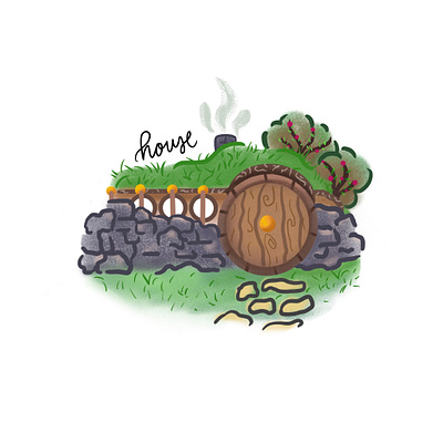 inktober day6: house bush grass hobbit house inktober rocks smoke