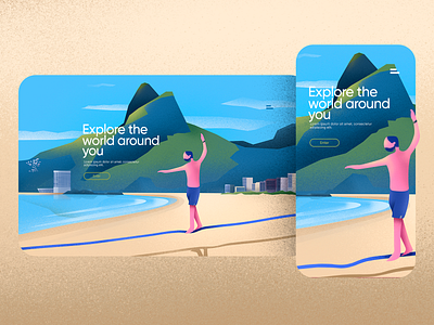 Explore the world around you - Ipanema Beach aplication brasil brazil design flat flat design flat design flat illustration hello dribble illustration riodejaneiro rj ui uidesign