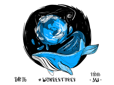 The Future of Earth animals blue digital drawing earth fishes home illustration ink inktober inktober2019 planet whale
