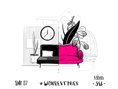 Gendered House couch digital drawing drawing feminin gender home house illustration ink inktober inktober2019 interior magenta masculin sofa