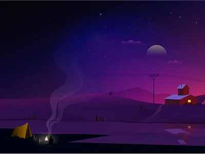 The Night caming colour fire home illustraion illustrations landscape light love nature night peace river tiny