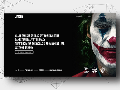 Joker 2019 - Fan Website button button design comic website dc website dc website elements homepage joker 2019 joker website landing page layout movie movie layout movie poster navigation design poster design web design website concept website design website landing page website ui