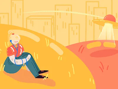 Illustration of a girl and a UFO art artist artist girl autumn drawing girl illustration illustration illustration art photoshop pop pop art ufo ui vector