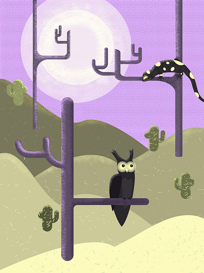 Minimalistic surrealism illustration lizard noise owl