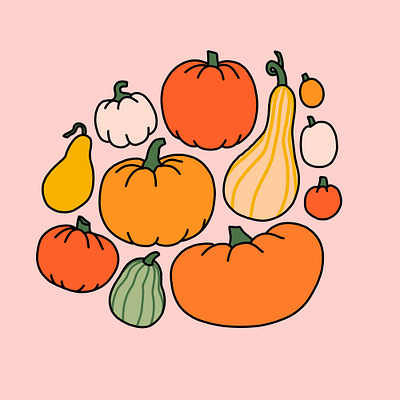 Pumpkins autumn fall gourds harvest illustration inktober pattern pink playful pumpkins squash