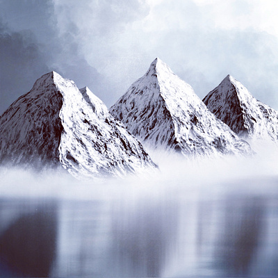 Snowy mountains in the middle of nowhere clouds frozen hills lake landscape mist mountains procreate procreateapp snow snowy winter