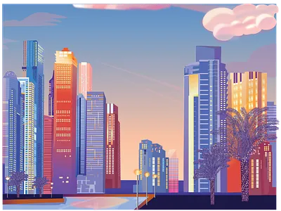 City Life art branding build building business center city clouds color creative design digital dribbble flat holding illustration sky tree ui vector