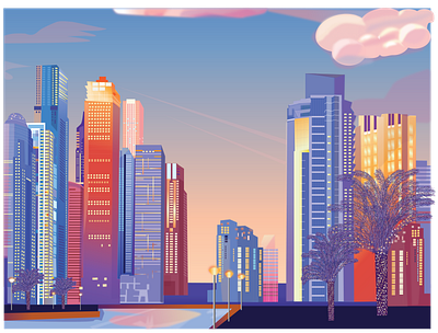 City Life art branding build building business center city clouds color creative design digital dribbble flat holding illustration sky tree ui vector