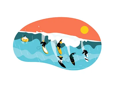 Surfing app blue character flat illustration ocean sun surf surfing waves