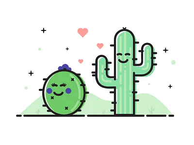 Cactus in love cactus heart illustration love stars vector
