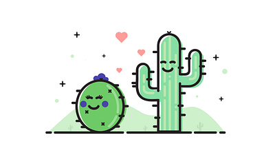 Cactus in love cactus heart illustration love stars vector