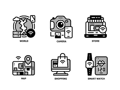 Internet of thing HALF TONE 6 ICONS computer design halftone icon internet online outline technology vector wifi