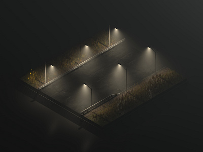 Isolated Road 3d arnold cinema4d dark fireflies forest highway isometric night road roadmap scene volumetrics