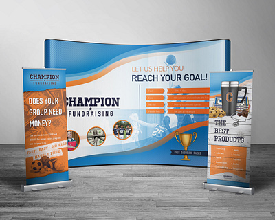 Tradeshow Display blue branding display fundraising illustration large format logo orange product sports team tradeshow typography