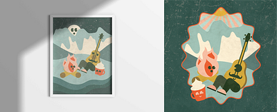 The Warm Up campfire canmore character illustration festival folk music guitar hot chocolate illustration landscape mountains poster poster illustration