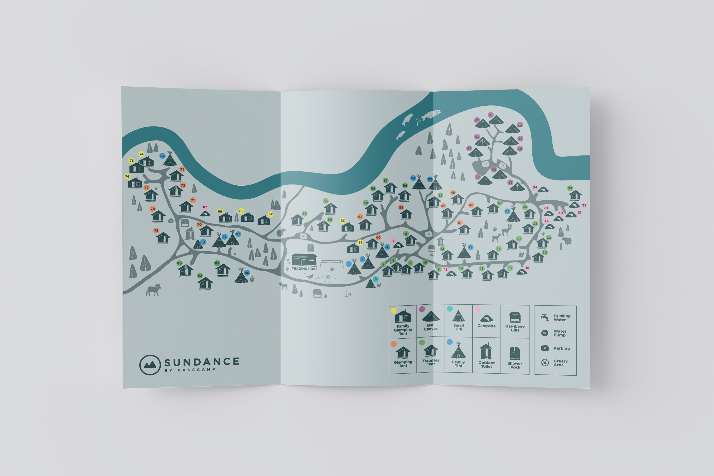 Sundance campground campground map design glamping graphic design illustrated map illustration illustrator map merch merchandise nature stickers tote bag wildlife