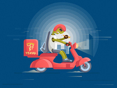 Slow pizza delivery 2d animal animal illustration animals beautiful character cute design dribbble flat illustration illustrator mongolia motorbike pizza slow time turtle turtles vector