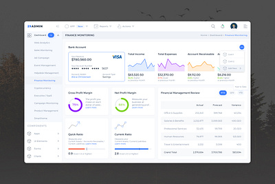Finance Monitoring admin dashboard cards charts dashboad design finance ui ux vector