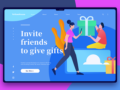 invite friends app branding color design flat illustration mobile ui vector web
