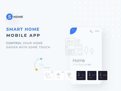 SMART HOME MOBILE APP app camera clean climate fan hotel kit lighting modern music pool resort shades sketch smarthome smartphone spa template ui ux