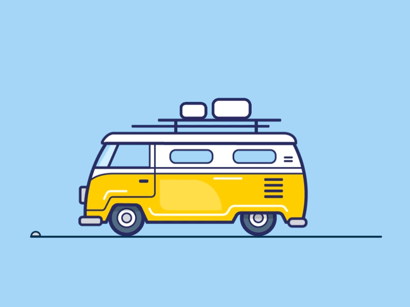 Van Tripping 2d 2d style animation art blue cartoon cute gif illustration jump trip van white yellow