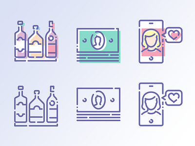 Unilite & Unilite Shift alcohol beverages date girl icojam icons love money outline unilite vector