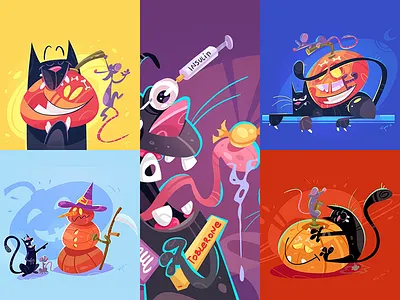 🎃 Halloween Mood 👻 cartoon cat character characterdesign coloring fun game halloween illustration mouse process pumpkin spovv